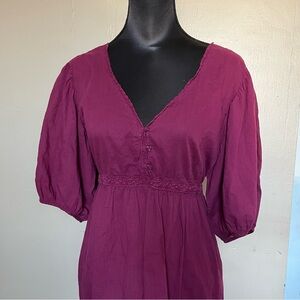 2000s Old Navy purple baby doll puff sleeve top with tie up strings